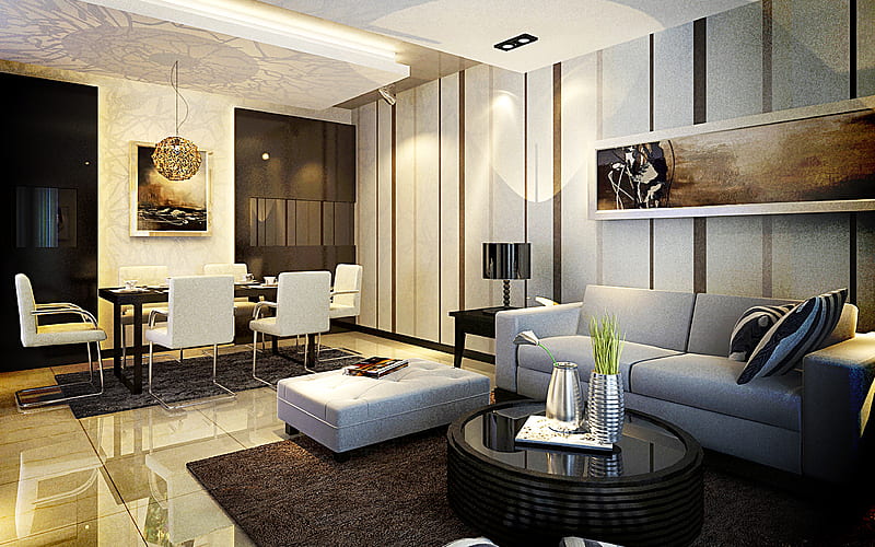 living room stylish interior, modern apartment, sofa, modern design, interior idea, HD wallpaper