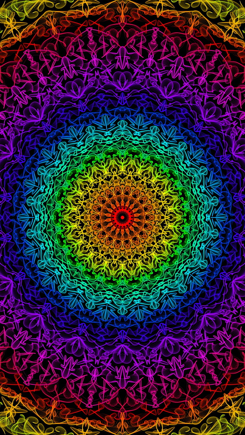 Rainbow Mandala, abstract, desenho, gypsy, pastel, pattern, HD phone wallpaper