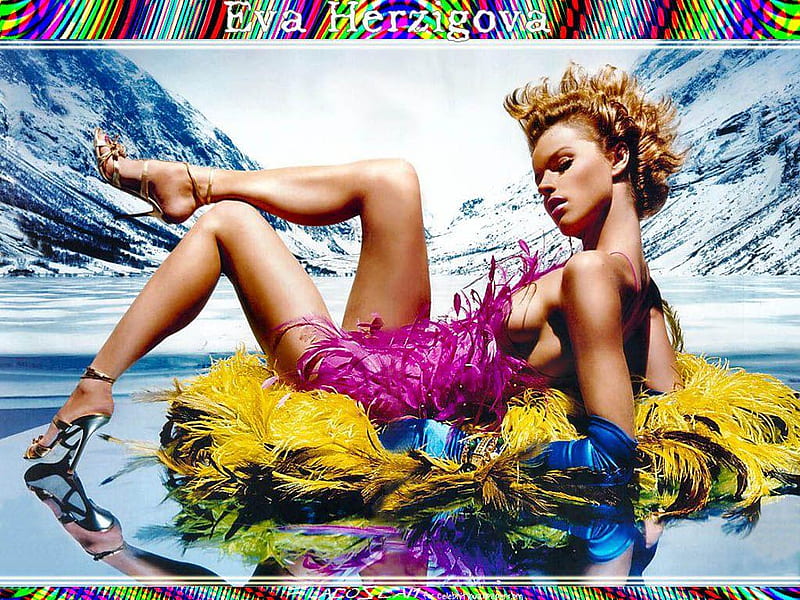 COLORFUL EVA HERZIGOVA, mountain, color, sexy, girl, HD wallpaper