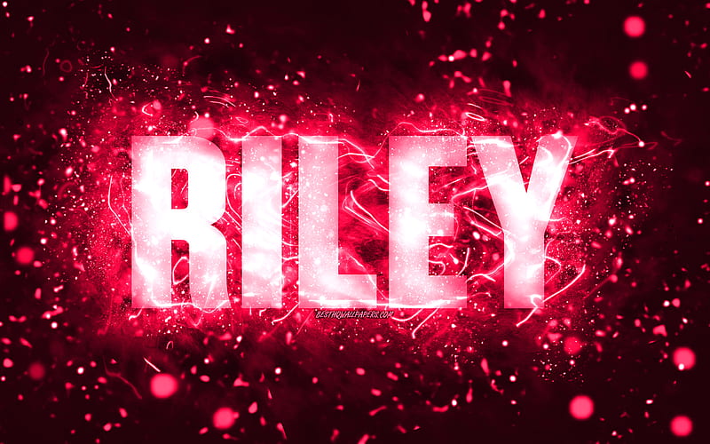 Riley male name, colorful letter balloons background Stock Photo