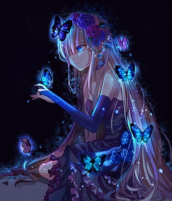 Blue Hair Girl Butterflies Anime HD Anime Girl Wallpapers