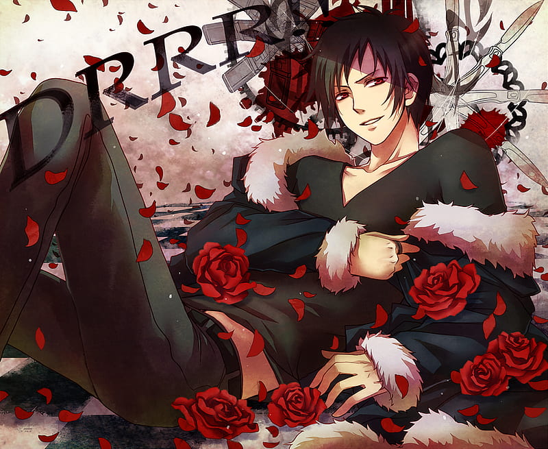 Red roses, red, boy, christmas, anime, flower, manga, man, roses, HD wallpaper