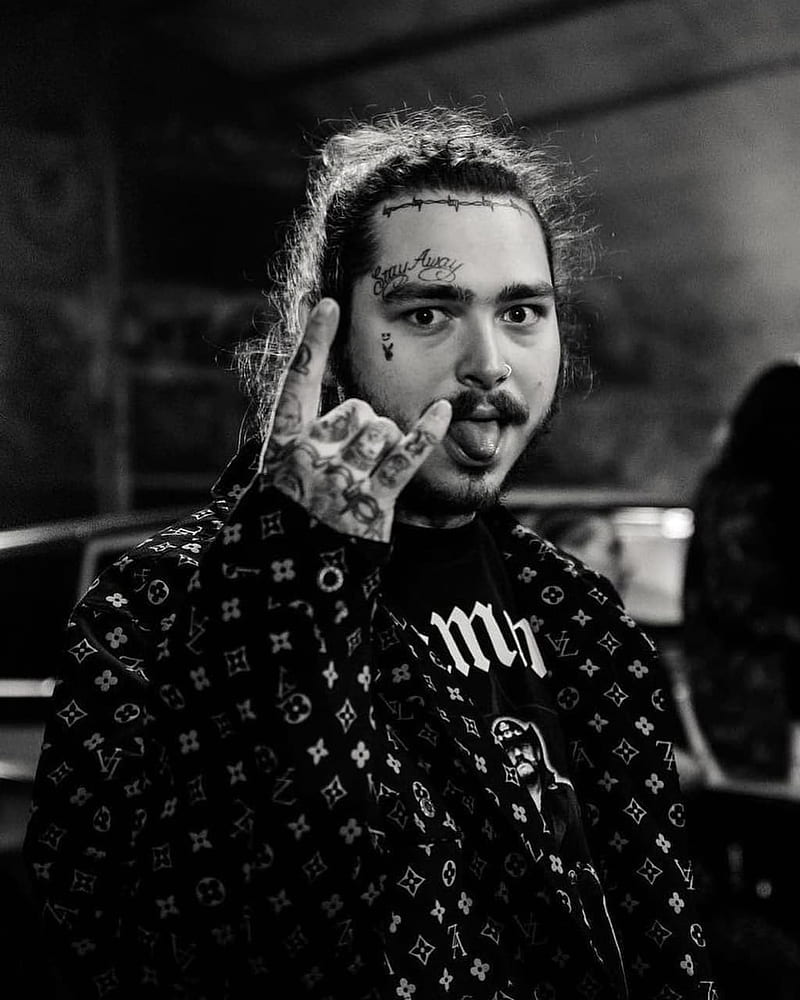 POST MALONE WALL, aesthetic, black, black and white, iphone, louis vuitton, post malone, tattoo, white, HD phone wallpaper