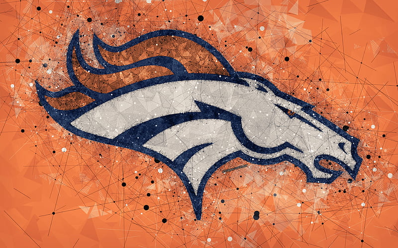 Denver Broncos logo, geometric art, american football club, creative art, orange abstract background, NFL, Denver, Colorado, USA, American Football Conference, National Football League, HD wallpaper