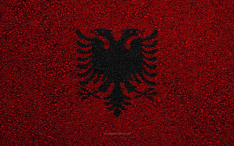 Flag of Albania, asphalt texture, flag on asphalt, Albania flag, Europe, Albania, flags of european countries, HD wallpaper