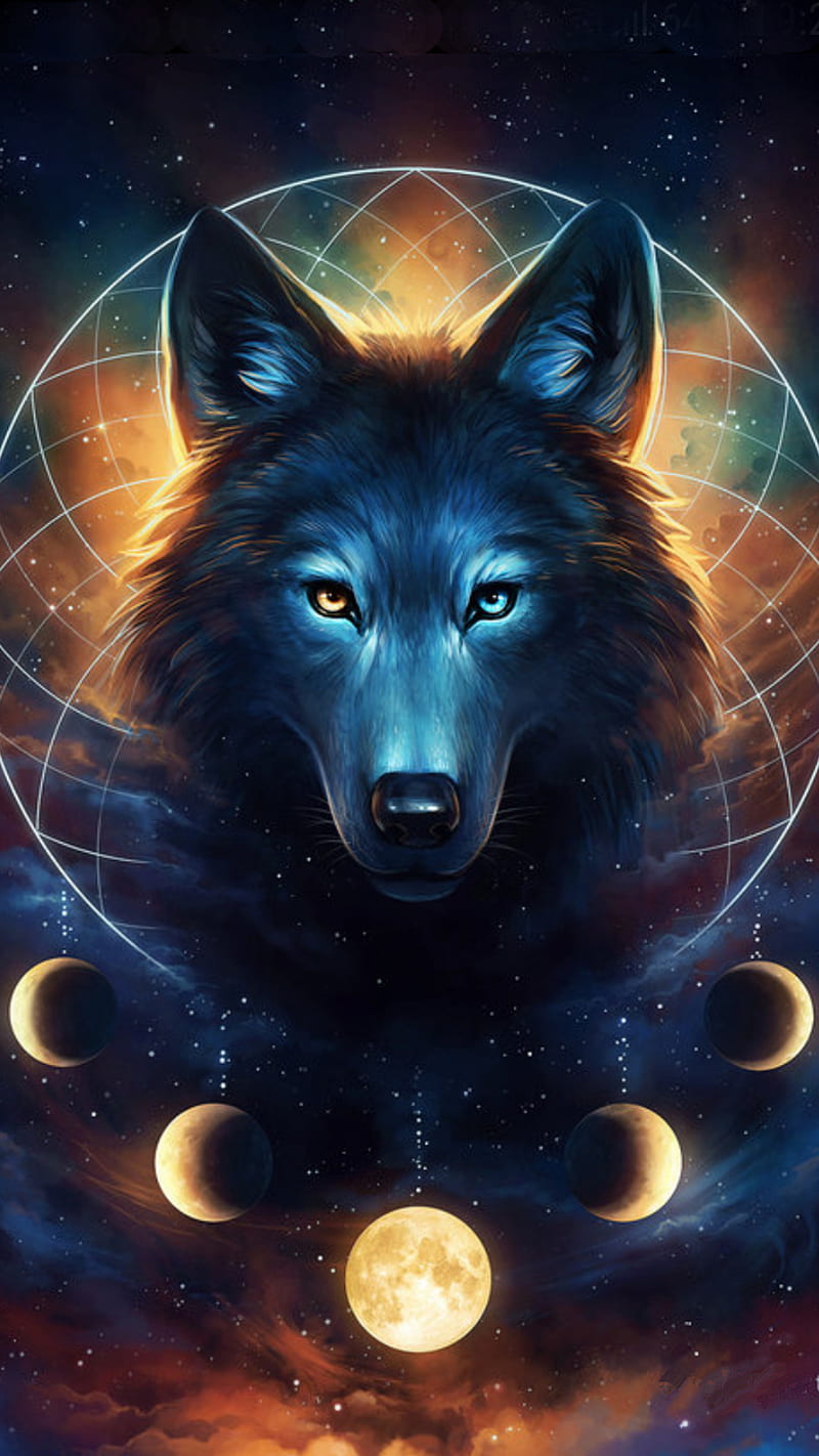 wolf, animal, cloud, fantasy, galaxy, planets, stars, sun, universe, HD phone wallpaper