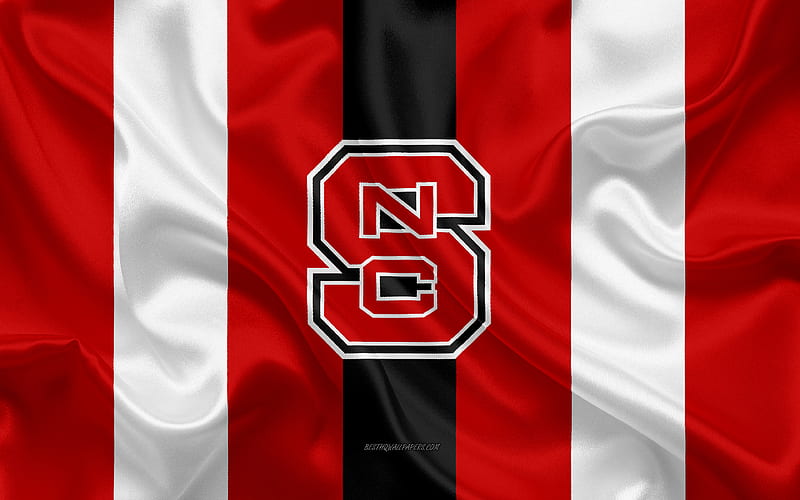 NC State Wolfpack, American football team, emblem, silk flag, red-black silk texture, NCAA, NC State Wolfpack logo, Raleigh, North Carolina, USA, American football, HD wallpaper