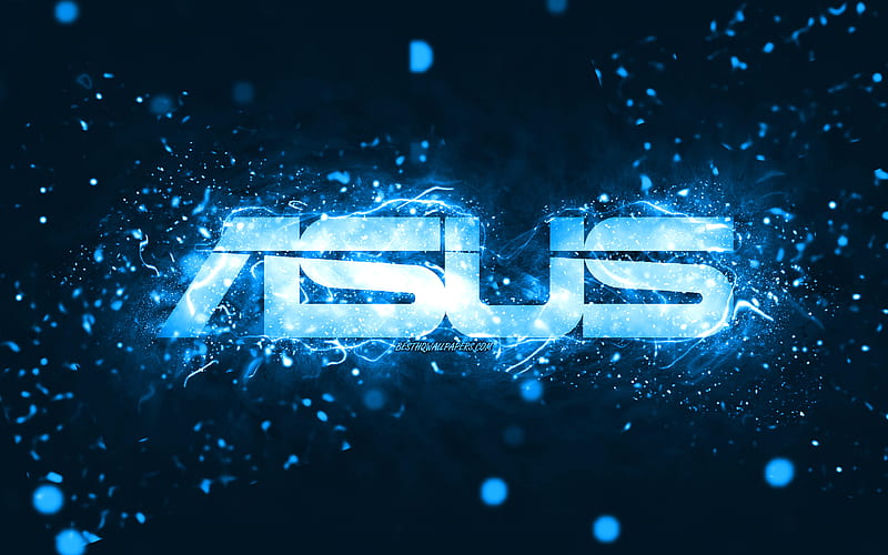Asus blue logo, , blue neon lights, creative, blue abstract background, Asus logo, brands, Asus, HD wallpaper