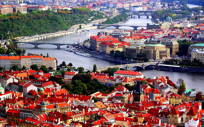 Prague Vltava, panorama, Czech Republic, Europe, HD wallpaper
