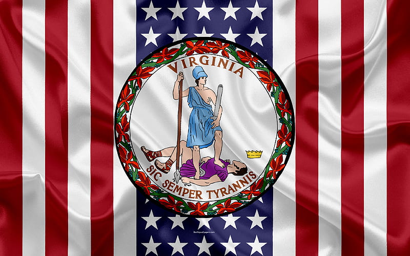 Virginia, USA American state, Seal of Virginia, silk texture, US states, emblem, states seal, American flag, HD wallpaper