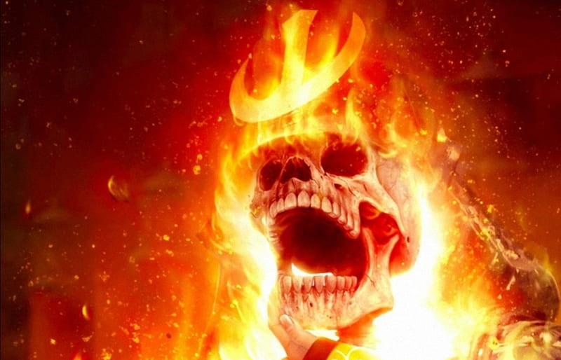 Burning, red, fire, fantasy, flame, scary, yellow, skull, HD wallpaper ...