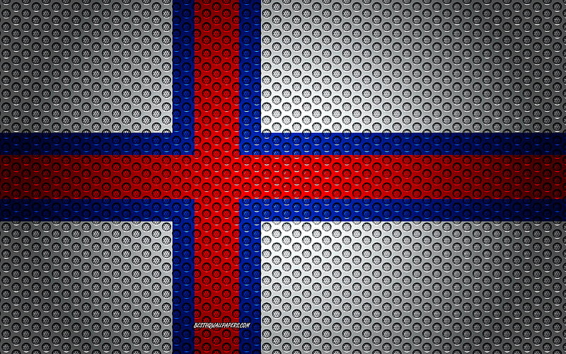 Flag of Faroe Islands creative art, metal mesh texture, Faroe Islands flag, national symbol, Faroe Islands, Europe, flags of European countries, HD wallpaper