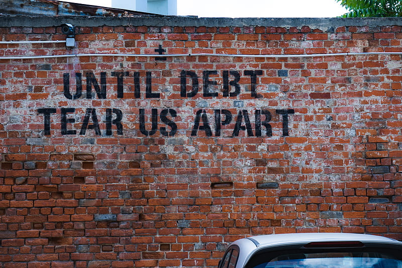 until debt tear us apart brick wall vandal, HD wallpaper