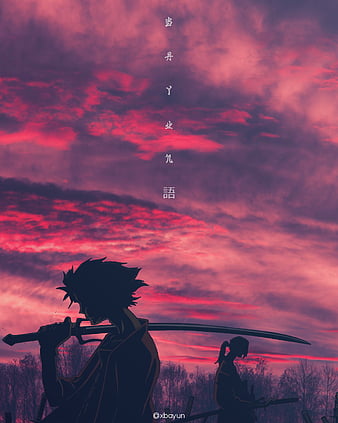 angry, face, Samurai Champloo, anime, sunset, Mugen (Samurai Champloo), red  background, anime boys, sword, weapon, Sun