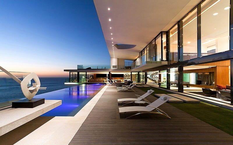 House By The Ocean, luxury house, beach house, ocean house, HD wallpaper