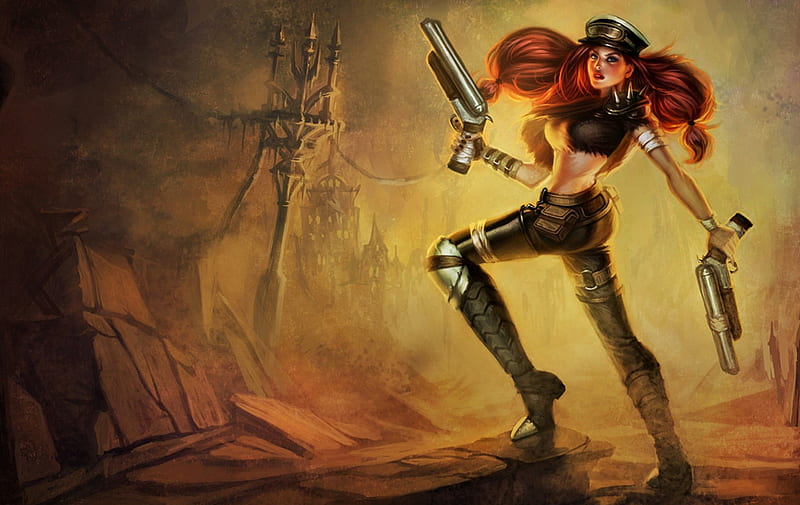 Wallpaper girl, weapons, art, sails, revolvers, League Of Legends