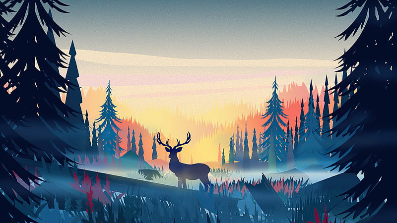 Reindeer Minimal Forest Minimalism , reindeer, deer, minimalism, minimalist, artist, artwork, digital-art, behance, HD wallpaper