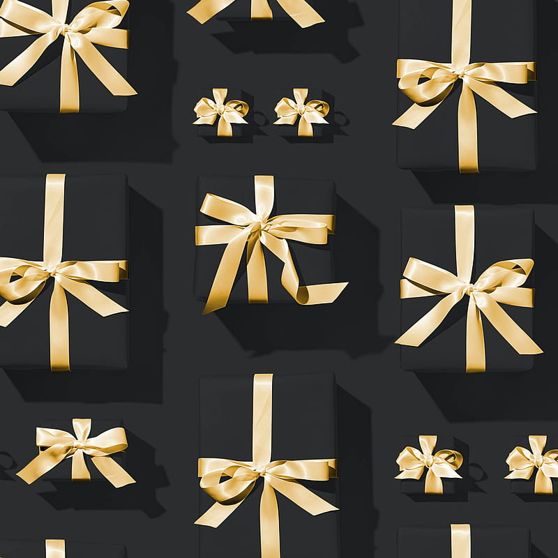 boxes, ribbons, gifts, black, HD phone wallpaper