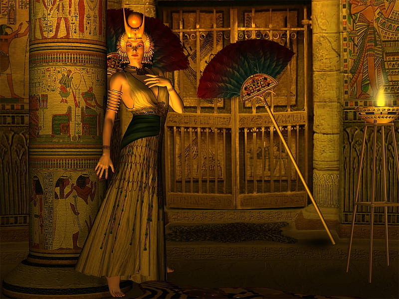 Child of Isis, Queen, Ancient Egypt, Column, Heiroglphics, Candelight, HD wallpaper