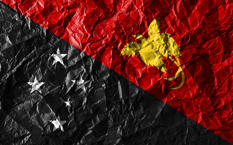 Papua New Guinea flag crumpled paper, Oceanian countries, creative, Flag of Papua New Guinea, national symbols, Oceania, Papua New Guinea 3D flag, Papua New Guinea, HD wallpaper