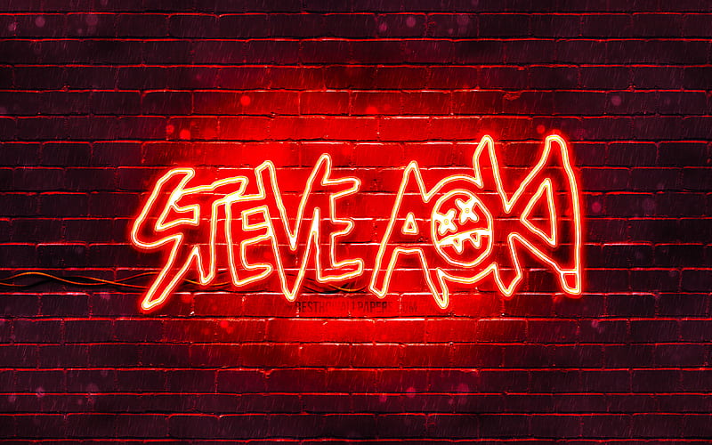 Steve Aoki red logo superstars, american DJs, red brickwall, Steve Aoki logo, Steve Hiroyuki Aoki, Steve Aoki, music stars, Steve Aoki neon logo, HD wallpaper
