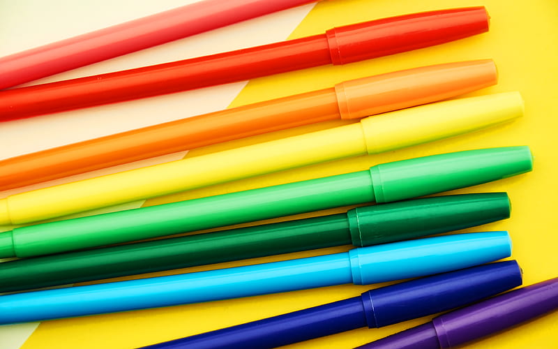 multicolored markers macro, school supplies, drawing, art concepts, multicolored felt-tip pens, HD wallpaper