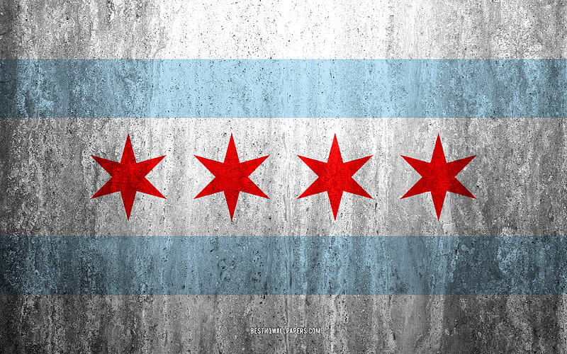 Flag of Chicago, Illinois stone background, American city, grunge flag, Chicago, USA, Chicago flag, grunge art, stone texture, flags of american cities, HD wallpaper