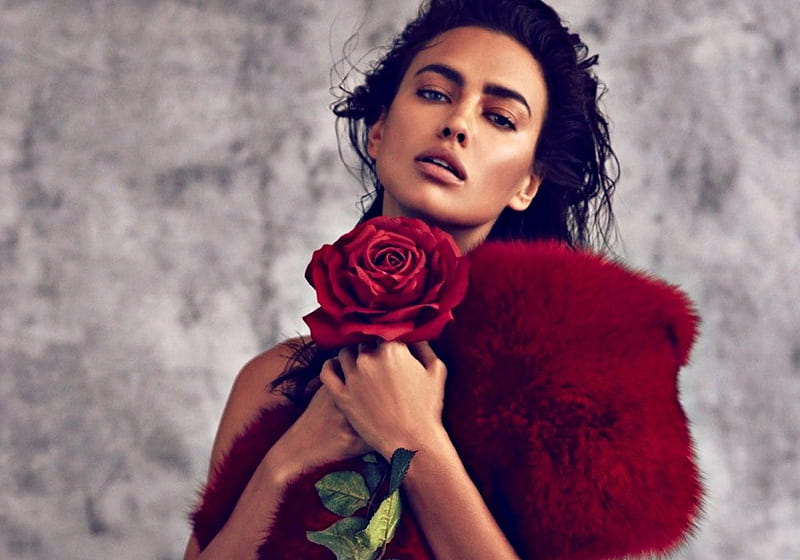 Irina Shayk Red Girl Model Rose Woman Fur Hd Wallpaper Peakpx