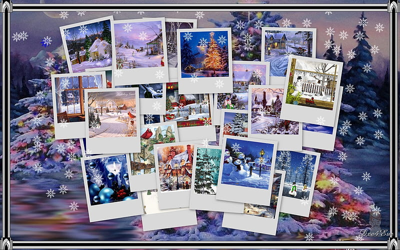 Ready for Christmas, , purple, christmas, snowflakes, collage, framed, xmas, blue, HD wallpaper