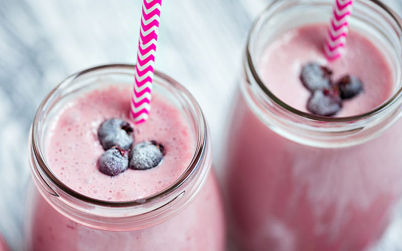 Blueberry yogurt, dairy drinks, yogurt, milkshake, bottles with yogurt, blueberry milkshake, HD wallpaper