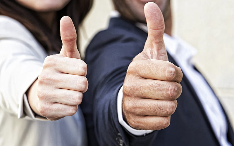 Thumbs up, hands of business people, success concepts, business concepts, Thumbs up concepts, HD wallpaper