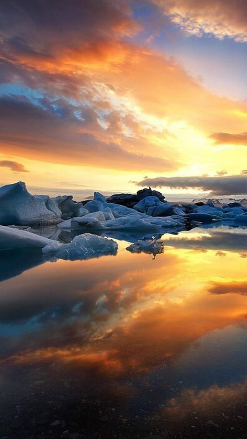Glacier Lagoon, lake, landscape, nature, sunset, HD phone wallpaper ...