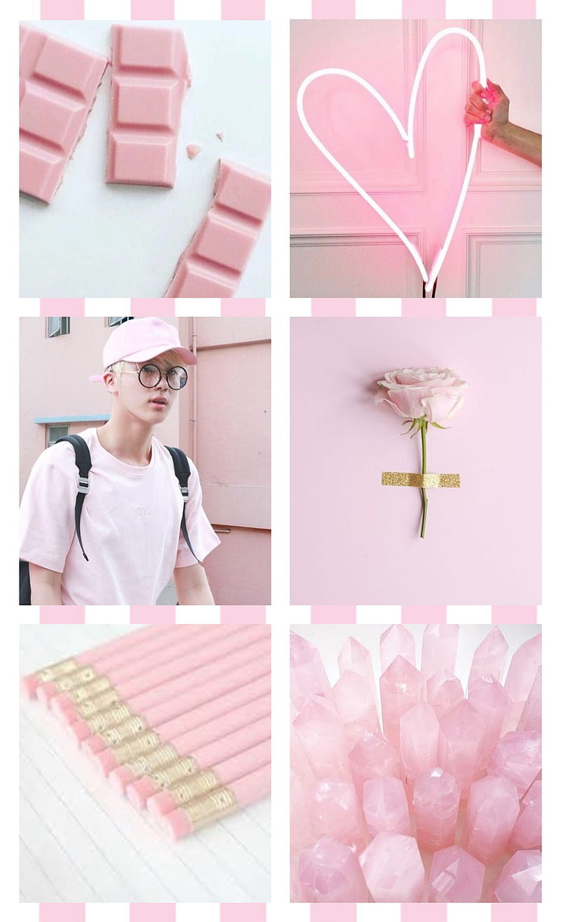 Pink JIN, bts, bangtan, worldwide handsome, flower, striped, kim seokjin, aestheric, HD phone wallpaper