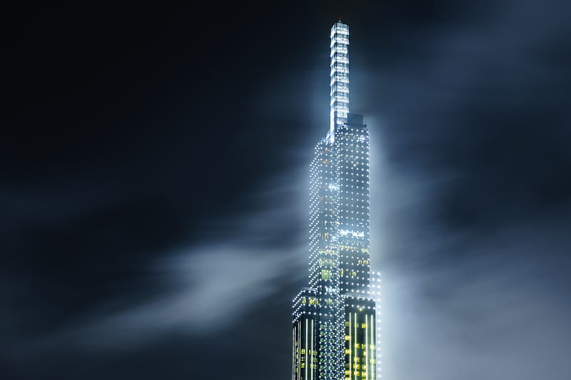 building, skyscraper, architecture, night, backlight, HD wallpaper