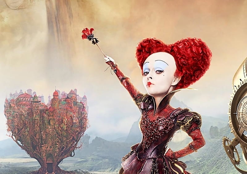 Alice Through the Looking Glass (2016), poster, fantasy, Helena Bonham Carter, red queen, movie, heart, alice through the looking glass, disney, red, HD wallpaper