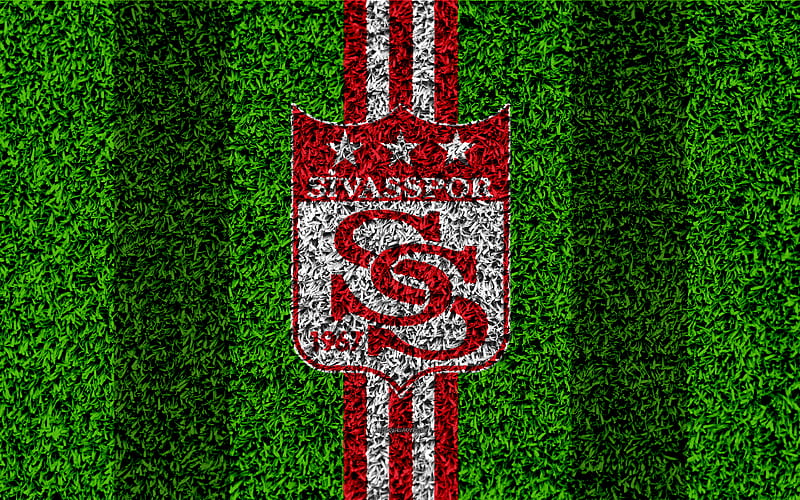 Sivasspor FC football lawn, logo, grass texture, Sivasspor emblem, red white lines, Turkish football club, Super Lig, Sivas, Turkey, football, Turkish Super Soccer, HD wallpaper