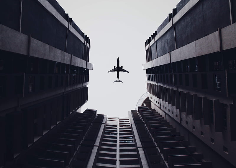 Airplane Flying Above The Buildings , planes, buildings, HD wallpaper