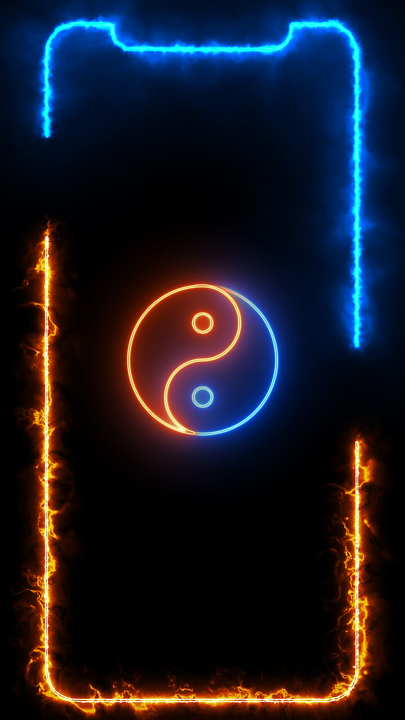 Ying Yang Zen Vibes, 11 12 13 pro max, Zen vibes, amoled oled black background, animation, glowing, iframes frame frames glowing neon boarder line popular trending new iphone apple high quality live border notch, peace, symbol, ying yang, HD phone wallpaper