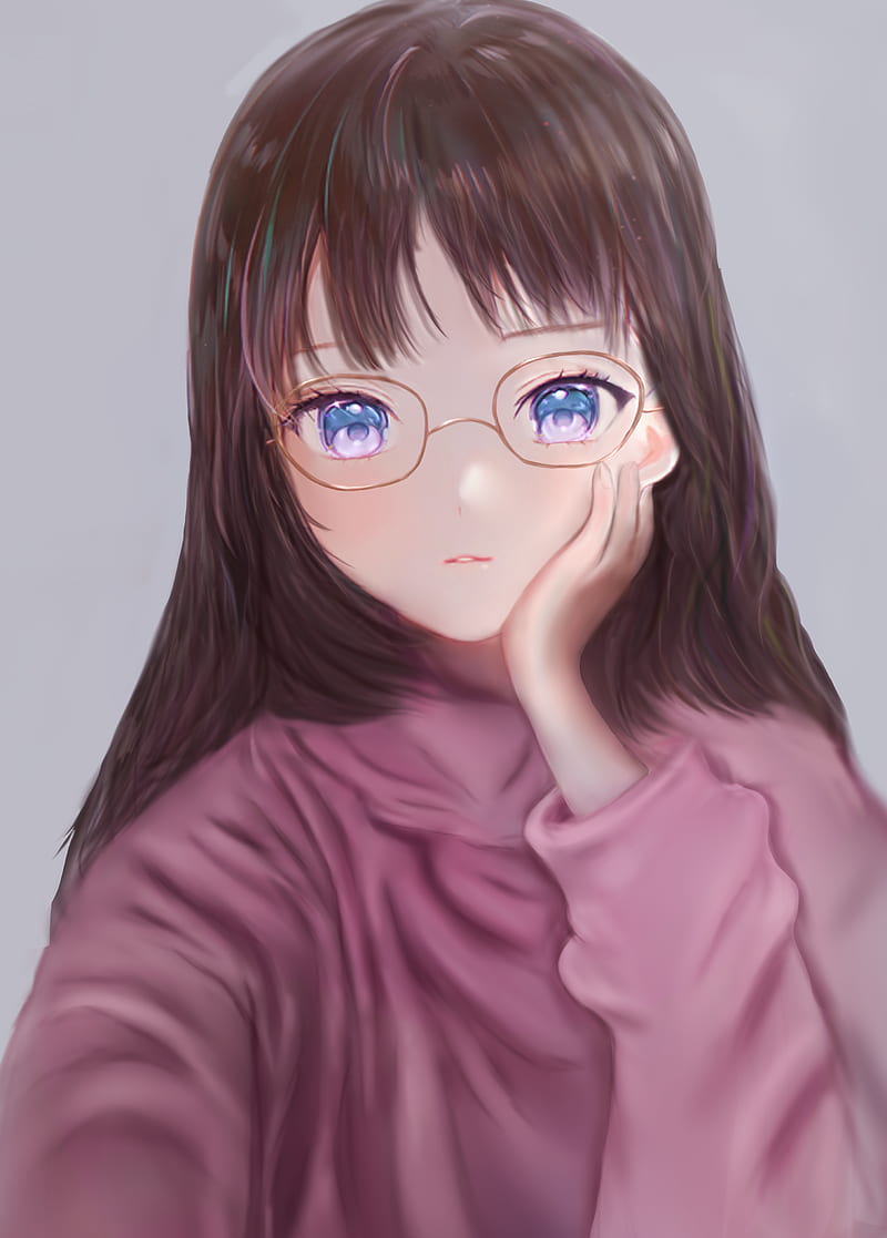 Anime girls, brunette, blue eyes, glasses, HD phone wallpaper | Peakpx