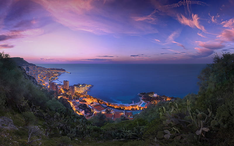 Monaco Purple Clouds Sunset, france, city, world, monaco, purple, clouds, sunset, nature, HD wallpaper