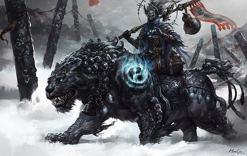 Chaos Bringer, Tiger, Demon, Snow, Fantasy, Magic, HD wallpaper