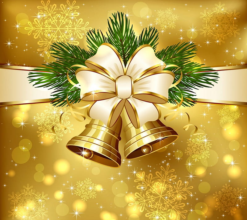 Christmas Bells, holidays, merry, christmas, decoration, golden, bells, HD wallpaper