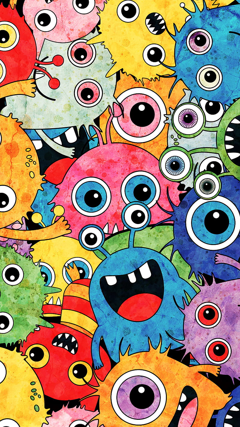 Spooky Funny Monsters , Koteto, monster; pattern; kids; alien; animal; antenna; beast; cartoon; Halloween, HD phone wallpaper