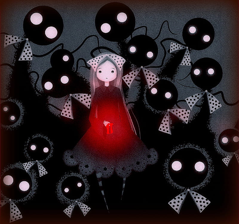 It's filled with Ghosts, draw and paint, red dress, halloween, digital art, horror, bows, spirits, hair, paintings, spooky, drawings, macabre, holiday, stuffed animal, love four seasons, creative pre-made, October 31st, girl, ghosts, dark, weird things people wear, HD wallpaper