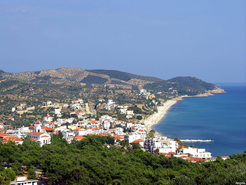 Thassos Greece Coast, greece, beach, village, nature, island, thassos, coast, sea, HD wallpaper