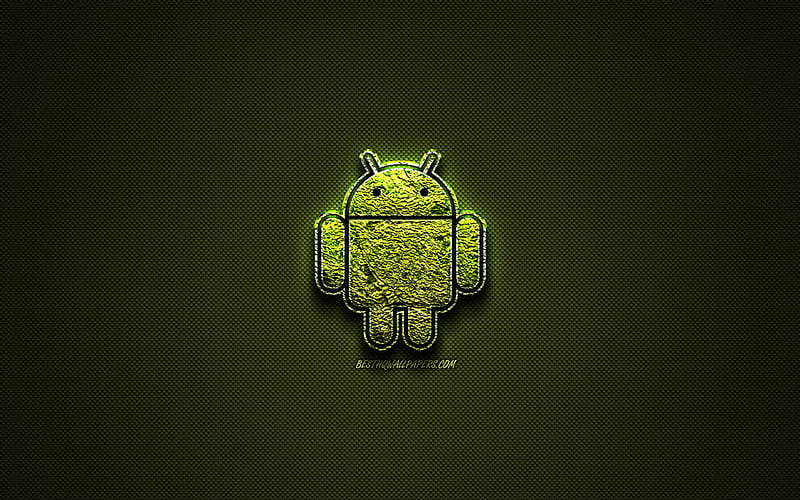 Android logo, green creative logo, floral art logo, green carbon fiber texture, Android, creative art, Android robot logo, HD wallpaper