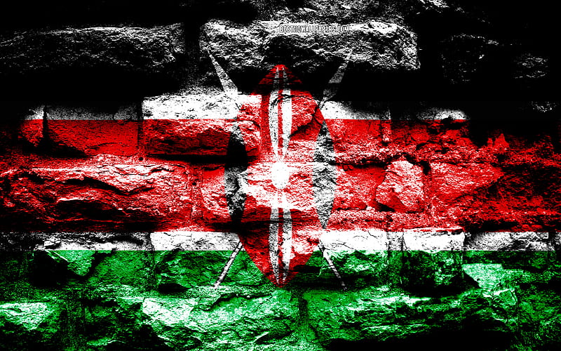 Kenya flag, grunge brick texture, Flag of Kenya, flag on brick wall, Kenya, flags of Africa countries, HD wallpaper