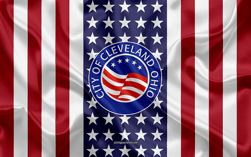 Cleveland Seal silk texture, American Flag, USA, Cleveland, Ohio, American City, Seal of the Cleveland, silk flag, HD wallpaper