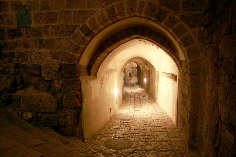 Hallway Jaffa Israel, architecture, bricks, arch, hallway, archway, jaffa israel, HD wallpaper