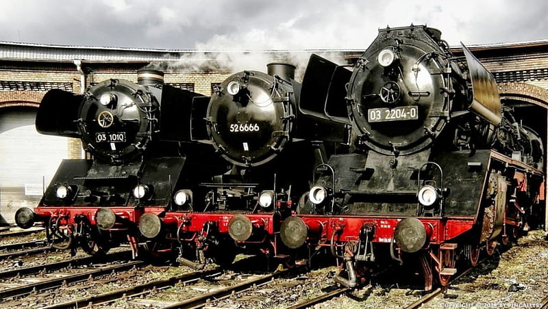 Three Steam Trains, Clouds, Three, Rails, Steam Engines, HD wallpaper